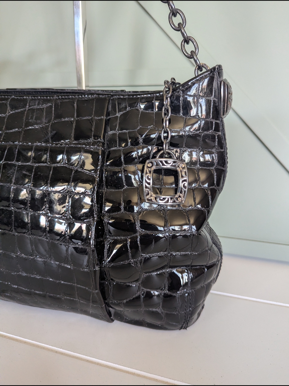 Brighton Black Croc-Embossed Shoulder Bag with Heart Charm - Picture 3 of 12